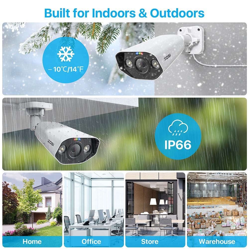 Hệ thống camera quan sát ZOSI 8MP 8CH H.265 4K Ultra HD PoE NVR Kit Âm thanh 2 chiều Đèn trợ sáng Còi báo động Giám sát video ngoài trời Bộ camera IP tích hợp HDD: 2T