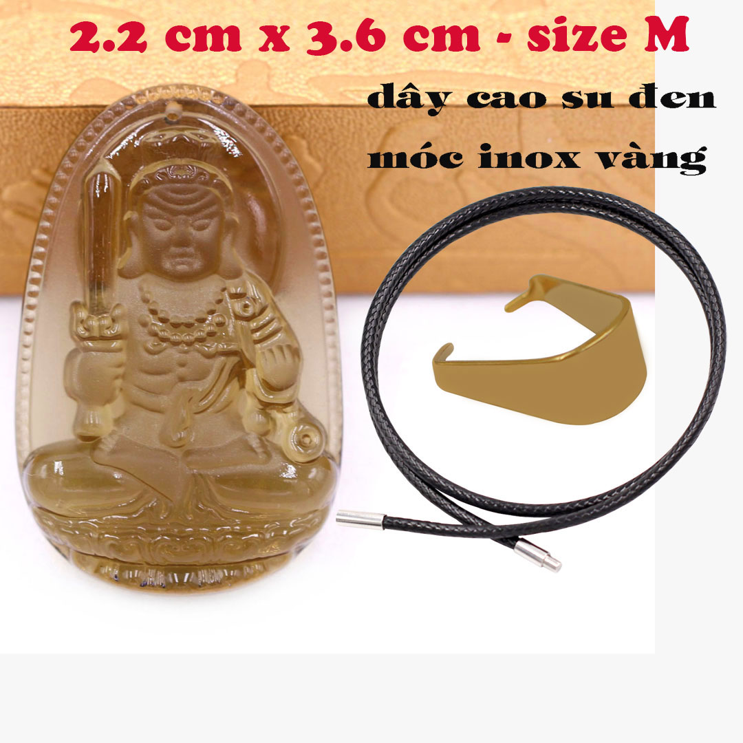 Mặt Phật Bất động minh vương đá obsidian 3.6 cm kèm vòng cổ dây cao su đen - mặt dây chuyền size M, Mặt Phật bản mệnh