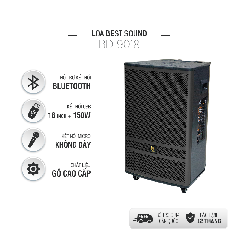 [ 2 MICRO KHÔNG DÂY UHF + REMOTE ] Loa Kéo Gỗ Bluetooth B&amp;D, Công Suất 150W, Bass 18 Inch - Hàng Chính Hãng