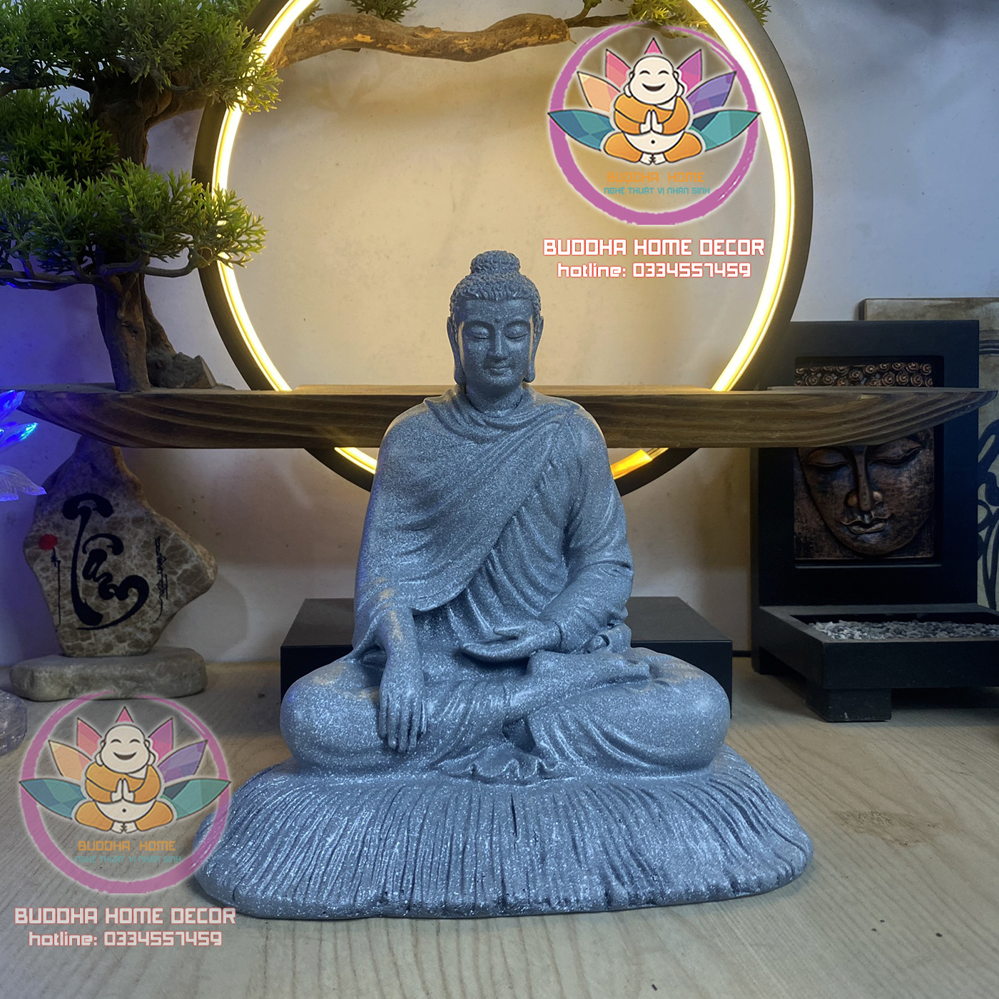 Tôn Tượng Bổn Sư 20 cm đá xám chấm bi