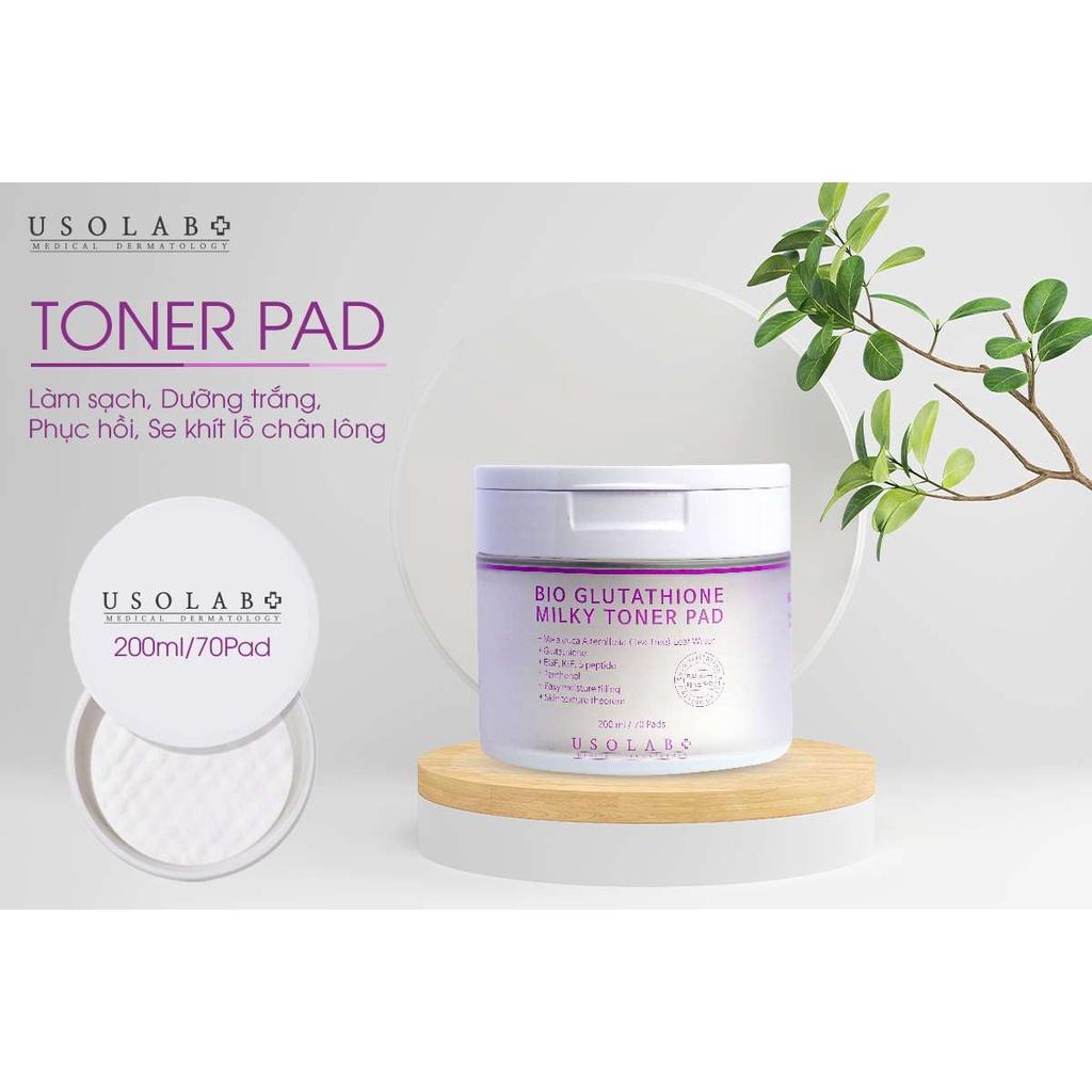 Toner Pad trắng da, thu nhỏ lỗ chân lông Usolab Bio Glutathione MilkyToner Pad 200ml 70 Miếng