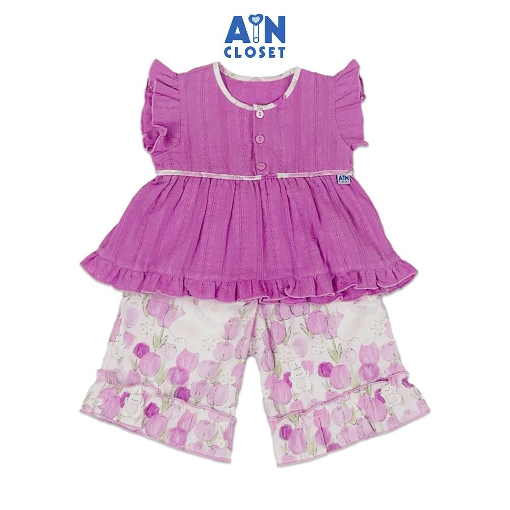 Bộ quần áo Lửng bé gái họa tiết Thỏ Tulip Tím Cotton - AICDBGBEGUJZ - AIN Closet