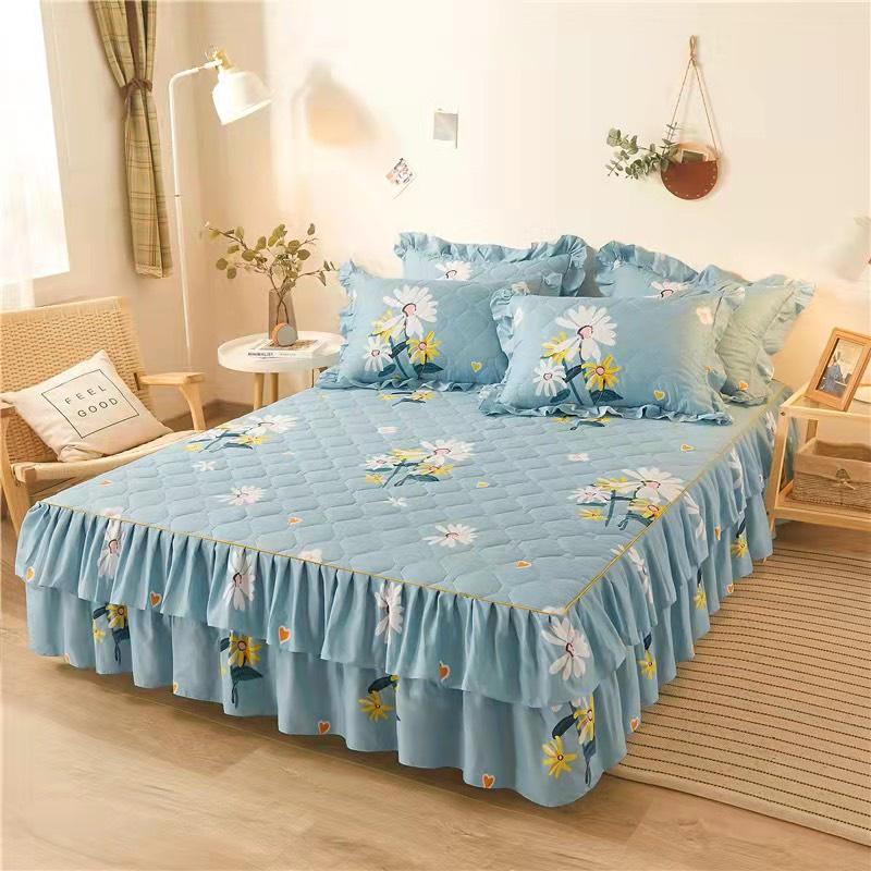 Bộ Ga Gối Cotton Trần Bông 2 lớp - Ga Gối Cotton Phủ Viền Bèo Hàng Nhập Khẩu