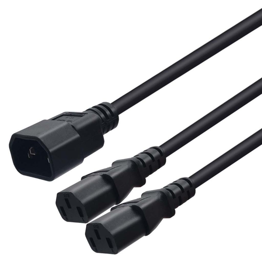 1m IEC 320 C14 To 2 C13 AC Power Extension Cord For PC Computer PDU UPS