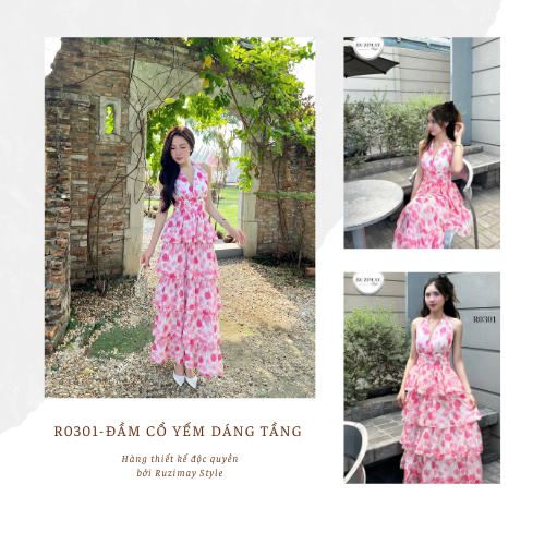 Đầm maxi Ruzimay Style Xếp Tầng Dáng Xòe Đi Biển R0300