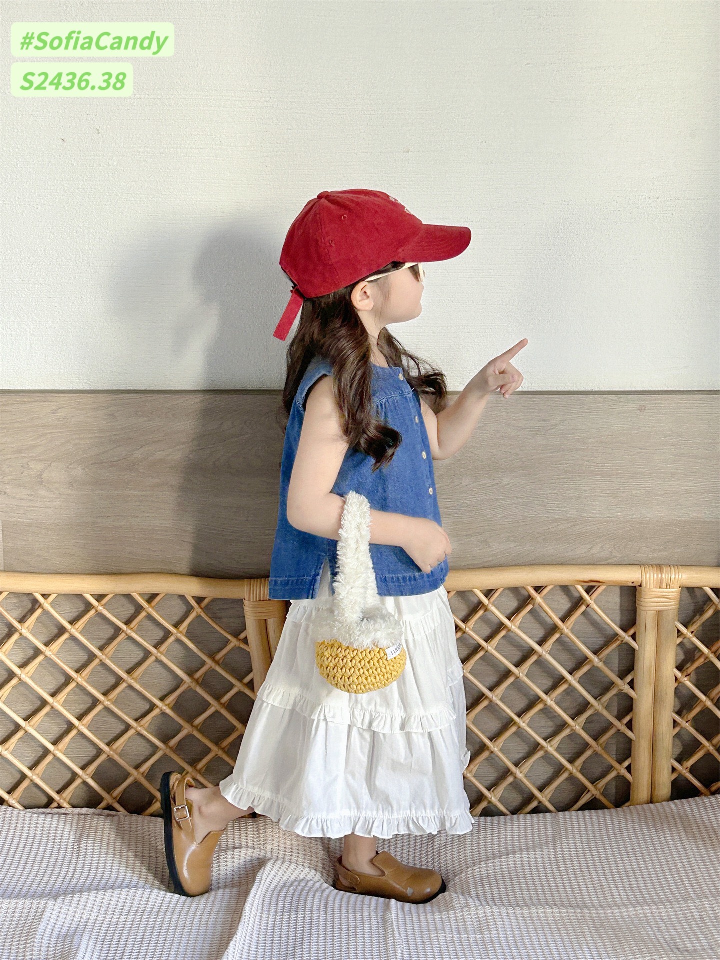 [Từ 1 đến 12 tuổi] Set tiểu thư áo jean xanh mềm + chân váy thô Hàn trắng từ 1 đến 12 tuổi dễ mix đồ vô cùng