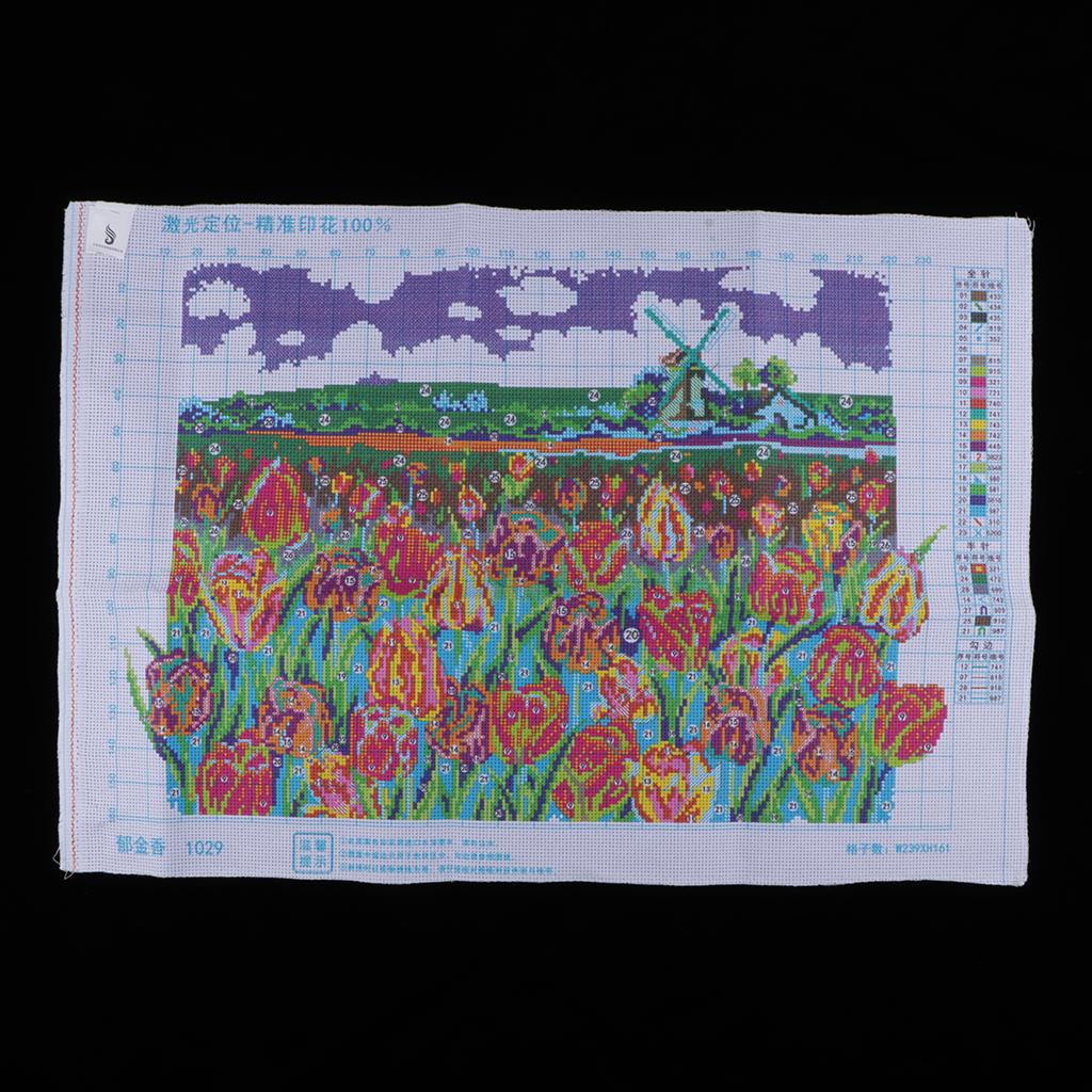 11CT Stamped Cross Stitch Kit With Starter Tool For Beginners - Flower