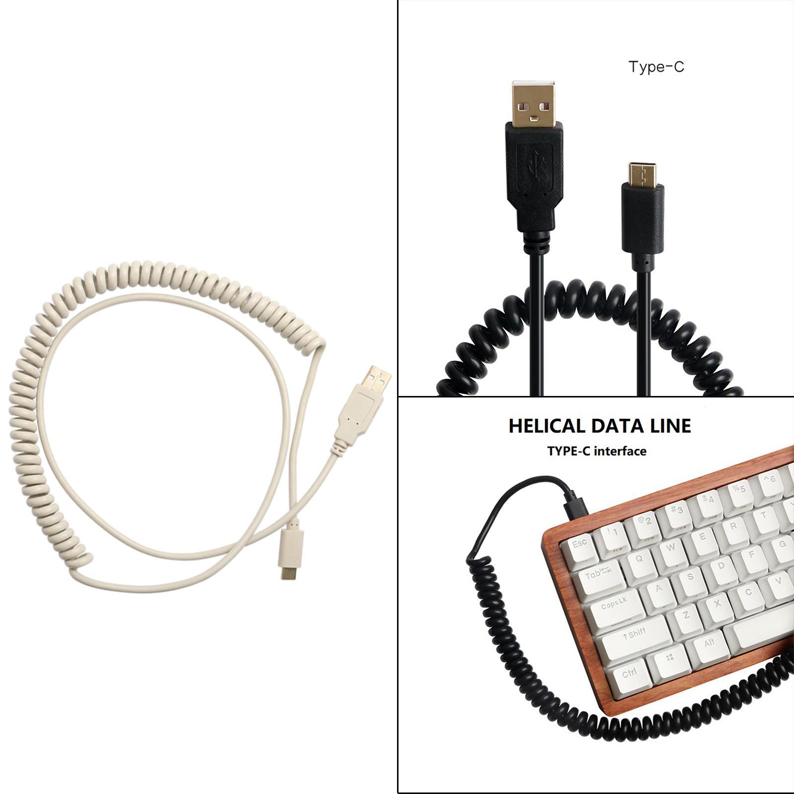 High Quality USB-C Type C Coiled Cable Cord for Mechanical Keyboard White
