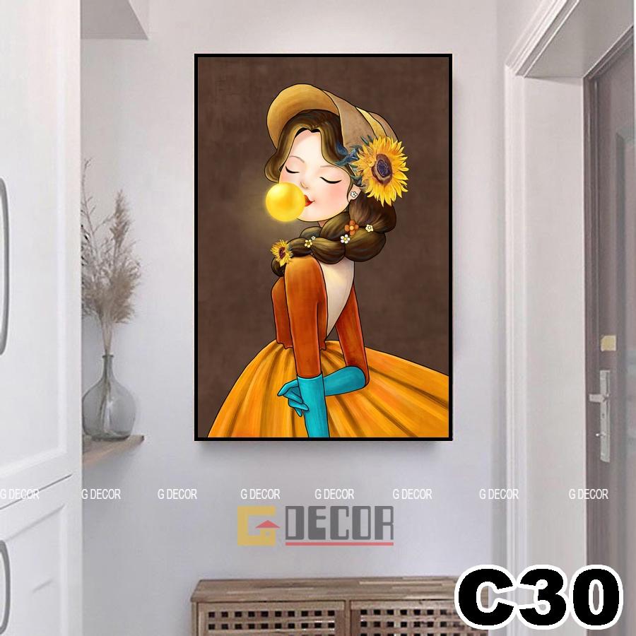 Tranh treo tường canvas 1 bức phong cách hiện đại Bắc Âu, tranh cô gái trang trí phòng khách, phòng ngủ, spa C39