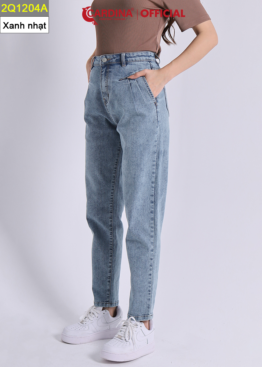 Quần Jeans Nữ CARDINA Cao Cấp Dáng Baggy Cài Khuy Có Khóa Kéo 2Q12