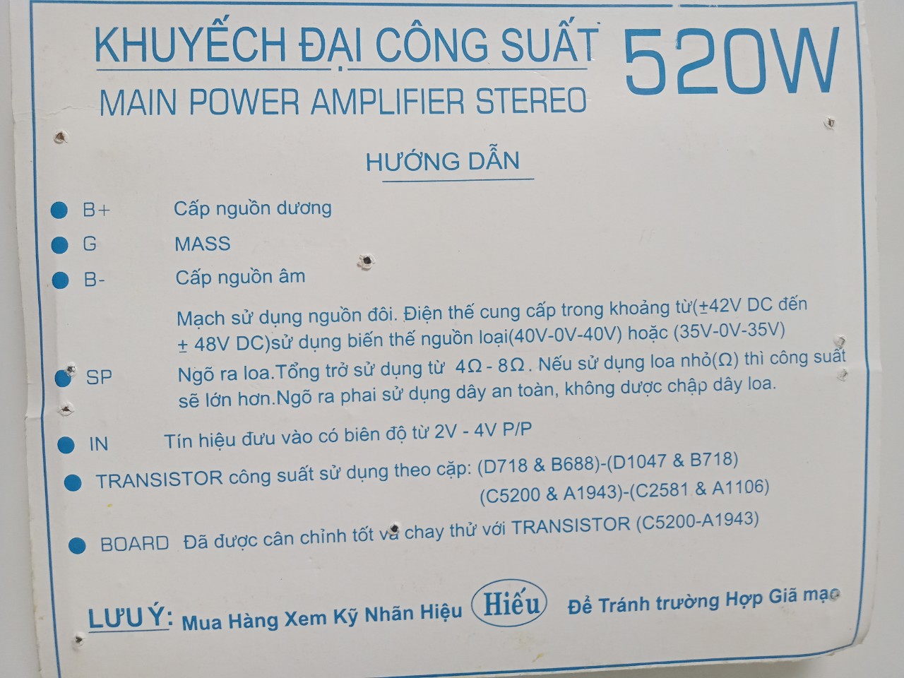 MẠCH KHUYẾCH ĐẠI 16 SÒ CÔNG SUẤT 520W