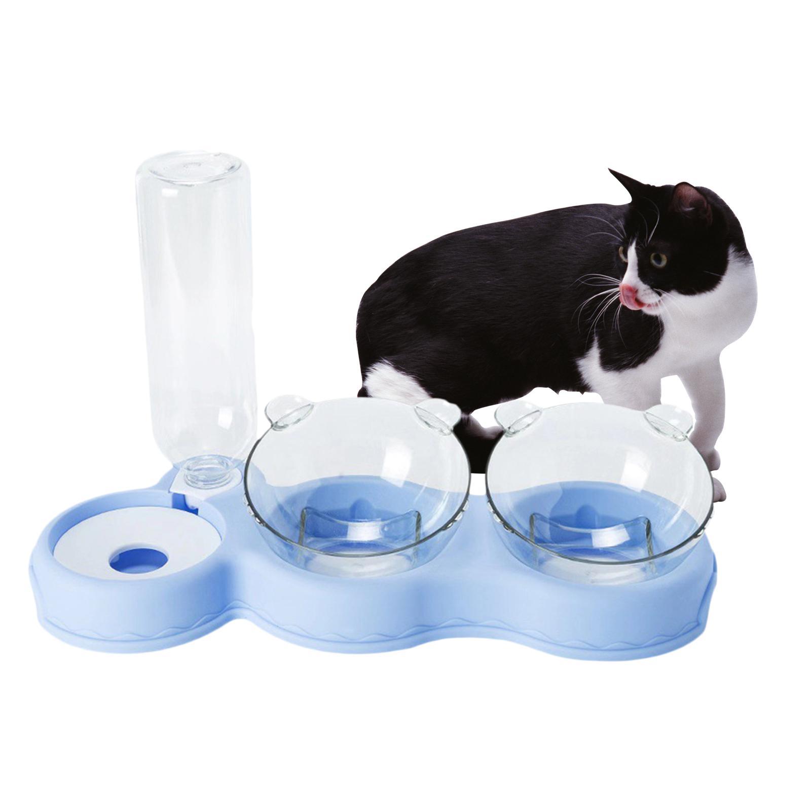 Double Bowl  Feeder Auto Removable for Pet Watering Bowl Dispenser Blue