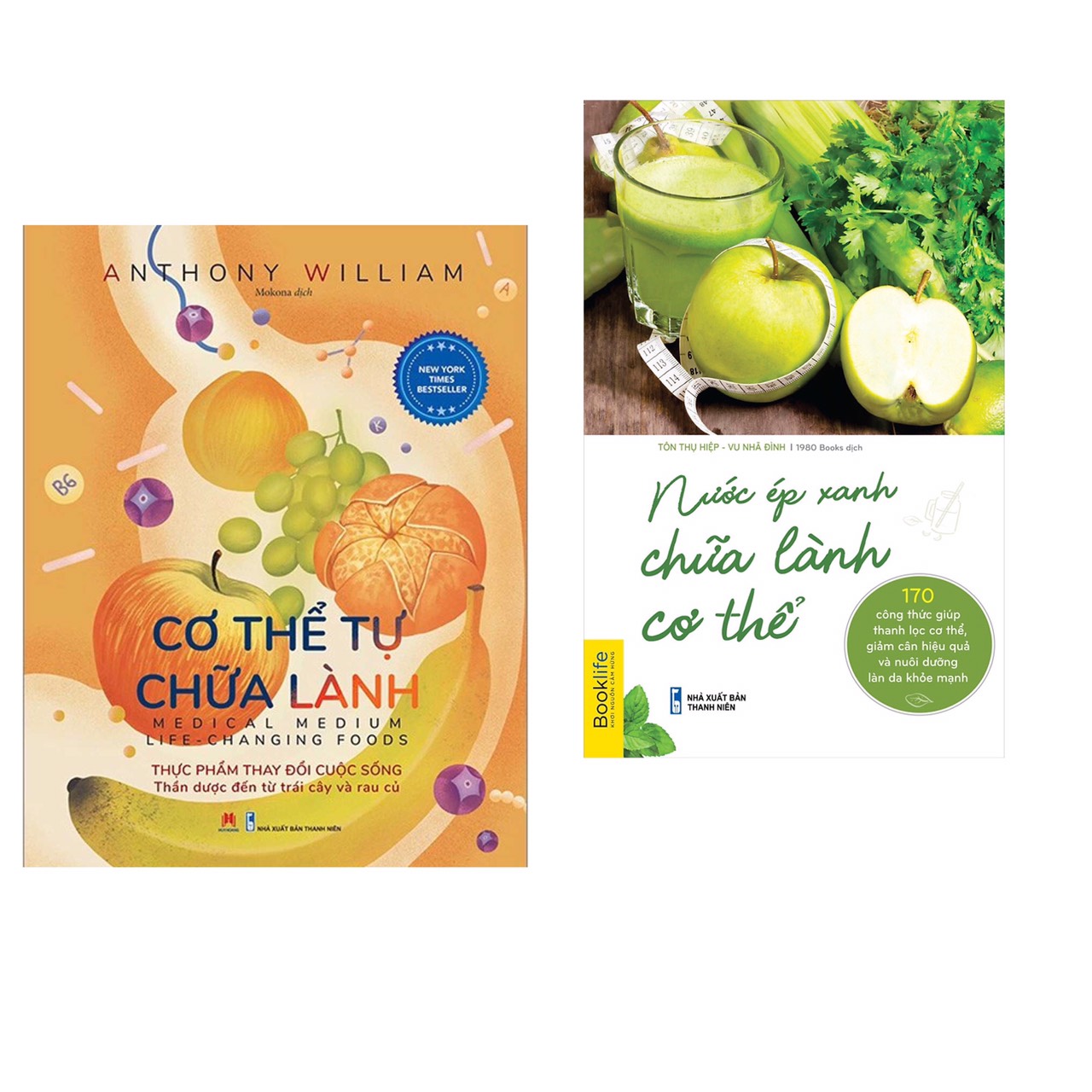 Combo Sách Sức Khỏe Dinh Dưỡng Hay: Cơ Thể Tự Chữa Lành: Thực Phẩm Thay Đổi Cuộc Sống+ Nước Ép Xanh Chữa Lành Cơ Thể  - Tặng Kèm BookMmark Happy Life