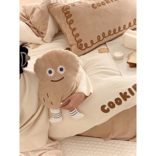 Bộ chăn Ga Gối Nỉ Nhung Sữa Hàng Nhập Khẩu Cao Cấp 4 Món Cookies