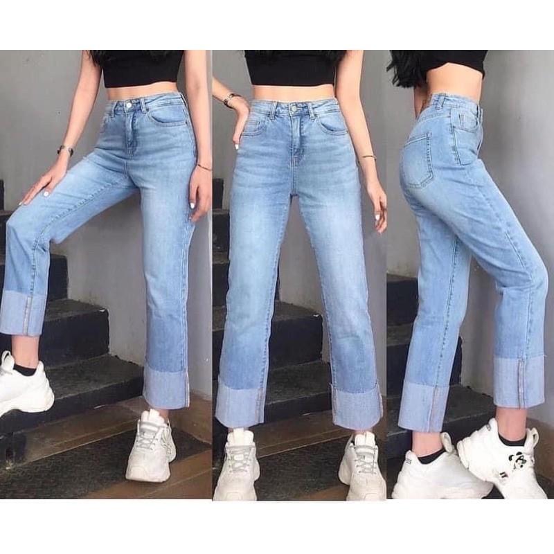 JEANS SUÔNG GẤP LAI BẢN TO LƯNG CAO