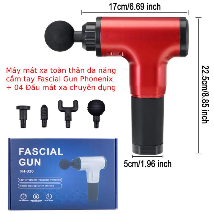 Máy mát xa massage mini đa năng cầm tay Fascial Gun Phoenix thế hệ mới - 6 Cấp Độ, Hỗ Trợ Mát Xa Chuyên Sâu, Giảm Đau Cơ, Cứng Khớp - Tặng kèm 04 đầu mát xa - Đỏ - GDHN Loại Tốt
