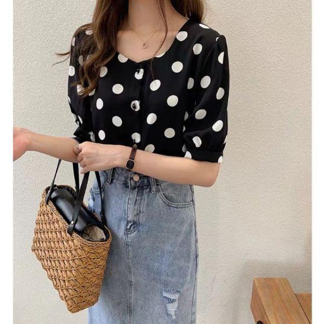 Áo sơ mi chấm bi công sở