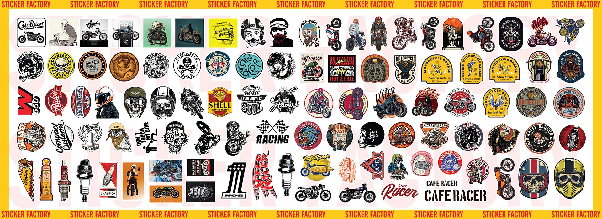 Cafe Racer - Set 100 sticker decal hình dán nón bảo hiểm, laptop, xe máy, ô tô - STICKER FACTORY