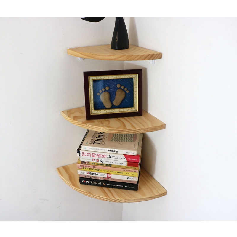 Kệ gỗ góc tường hình quạt treo tường trang trí để đồ lưu niệm cây cảnh mini phòng ngủ