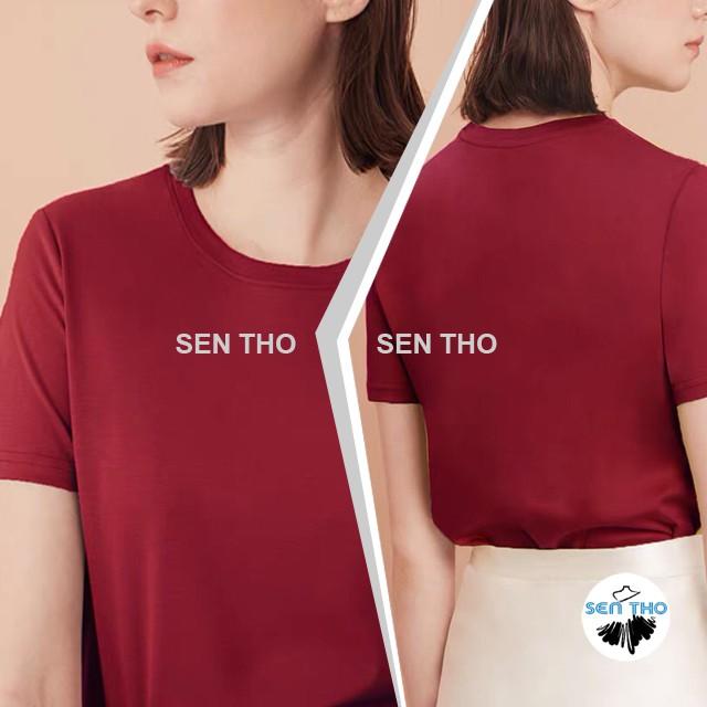 Áo Thun Nữ Trơn Cộc Tay Cổ Tròn, Phông Form Ôm Đẹp Chất Vải Co Giãn Màu Đen, Trắng, Đỏ, Cam Đất