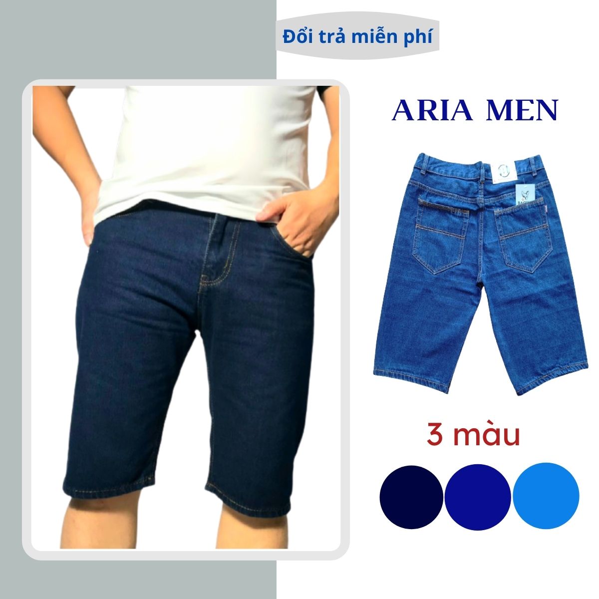 Quần short Jean nam xanh đen vải denim đẹp, quần short jean cao cấp phong cách trẻ trung năng động