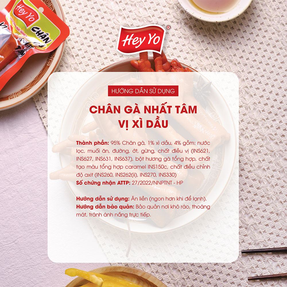 Chân gà cay Hey Yo Nhất Tâm xì dầu 40g, chân gà ủ vị hàng Việt Nam đảm bảo VSATTP