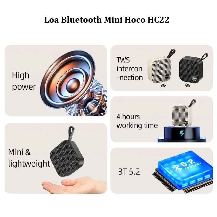 Loa bluetooth Hoco HC22, loa nghe nhạc mini để bàn hỗ trợ khe cắm thẻ nhớ, usb, âm thanh vòm 3D- Hàng chính hãng