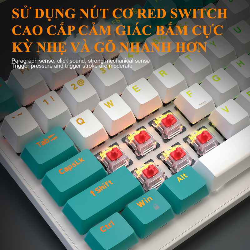 Bàn phím cơ không dây K6 Red Switch có hotswap kết nối bằng Bluetooth/ USB 2.4G/ Dây Type-C chuyên game phù hợp cho game thủ