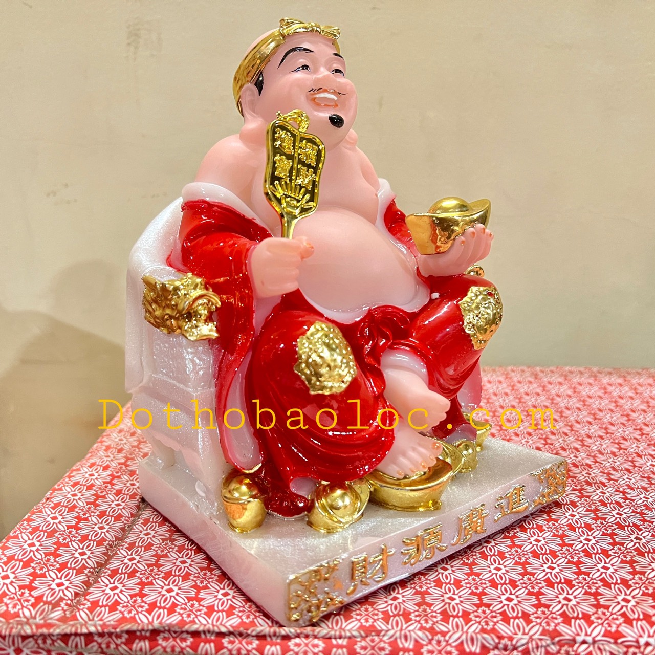 Tượng Thần Tài Thổ Địa ngồi ghế đá cao cấp nhập khẩu Đài Loan cao 19cm – Đỏ