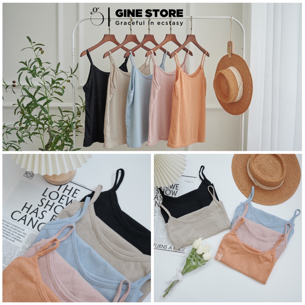 Áo hai dây nữ màu pastel GINE STORE mỏng mát, dễ thương - Áo dây Laura Cotton