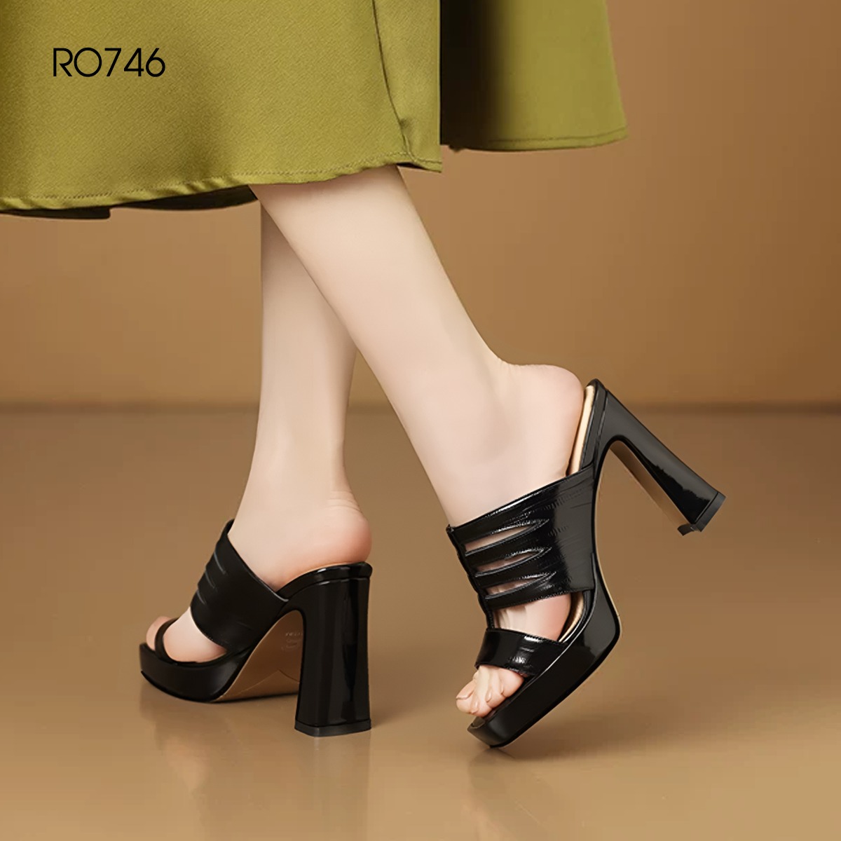 Dép cao gót nữ đúp trước ROSATA RO746 - 9p - Đen, Bạc - BKSTORE