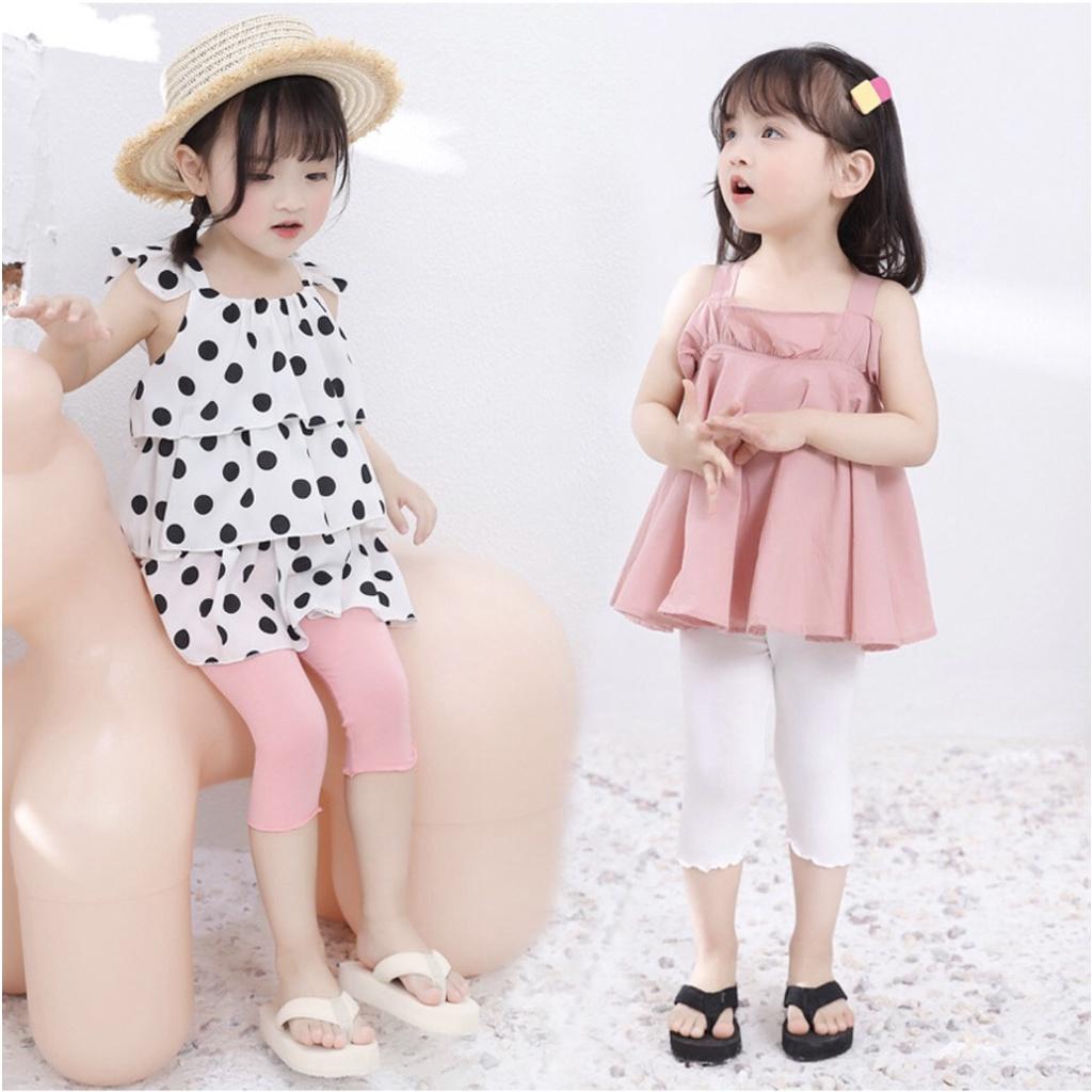 Quần legging lửng trơn màu cho bé gái, chất vải thun cotton mềm mịn, co giãn 4 chiều, size 1 - 6 tuổi