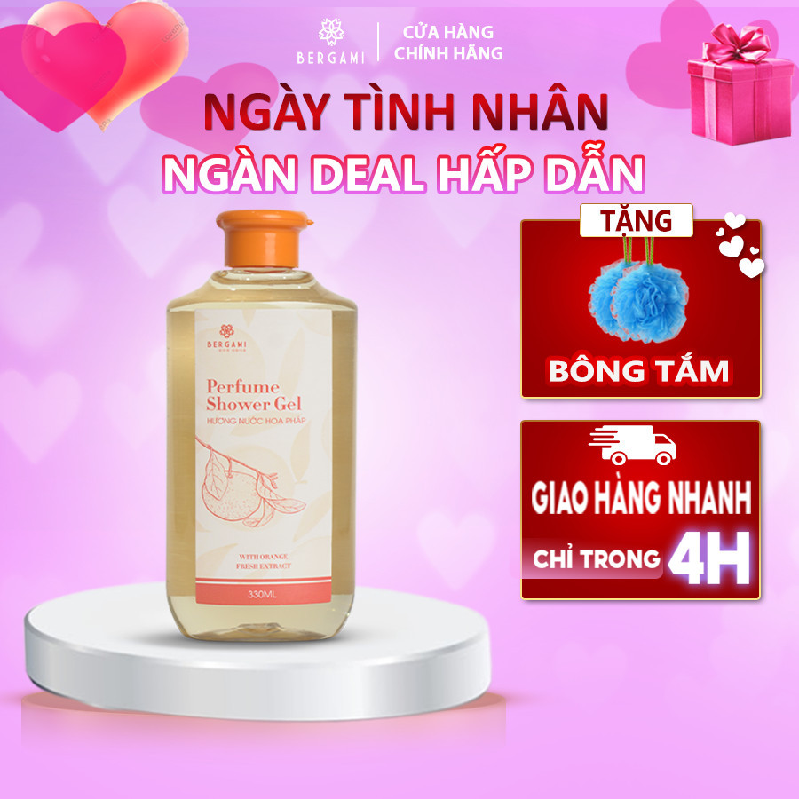 Sữa tắm dưỡng ẩm Bergami, tinh chất VITAMIN C từ CAM TƯƠI, cấp ẩm dưỡng sáng da thơm lâu lưu hương 12 giờ - 330ml