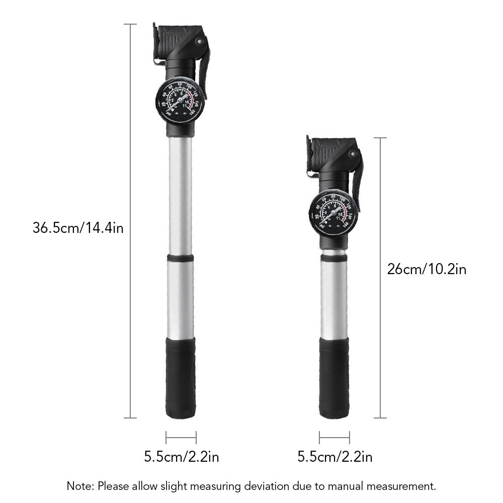 Máy bơm xe đạp mini di động có đồng hồ đo áp suất bằng hợp kim nhôm chất lượng cao