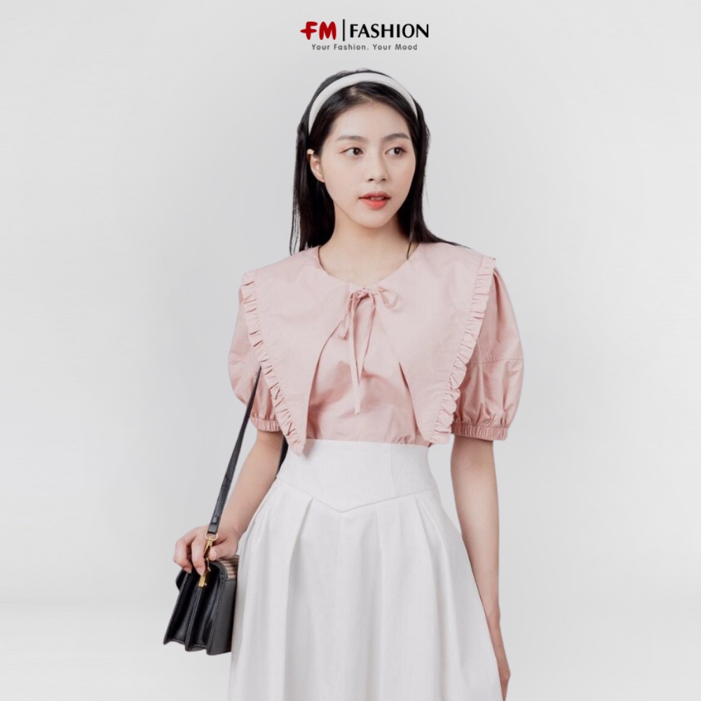 Áo sơ mi kiểu FM Style cổ tròn tay phồng họa tiết hoa nhí phối màu dễ thương thời trang Hàn Quốc 207150085