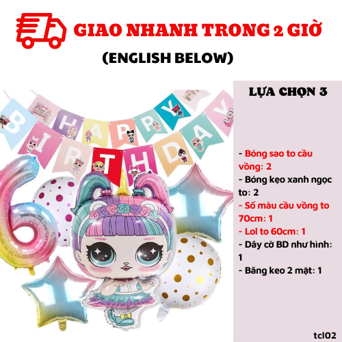 Bộ bong bóng trang trí sinh nhật búp bê Lol cho bé gái nhiều màu tcl02