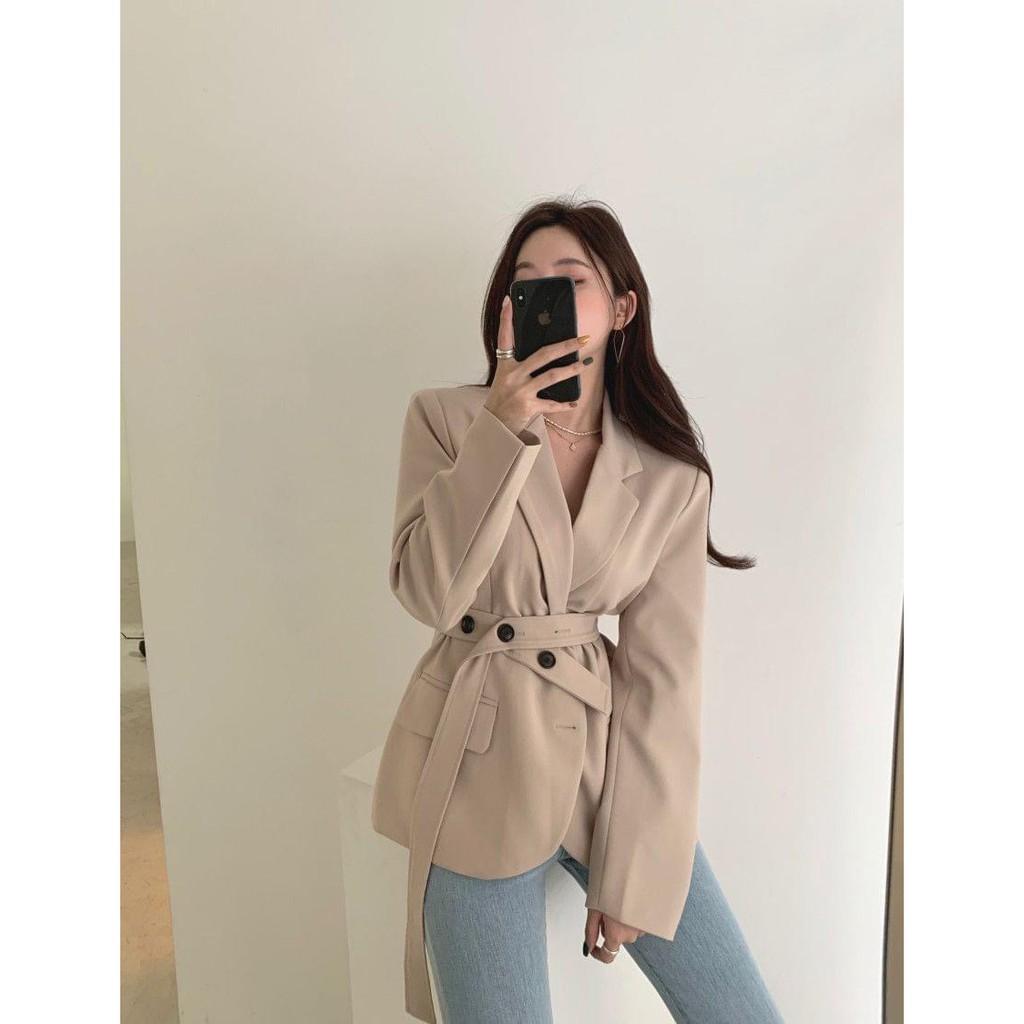 Áo vest - Blazer nữ 2 lớp có dây thắc lưng cùng tone cực xinh