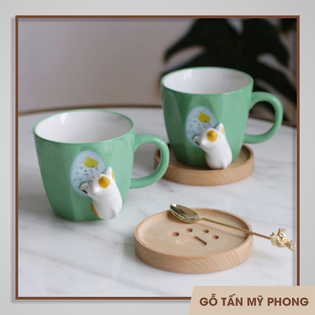 Chạm khắc Tên lên Đế Lót Ly Bằng Gỗ Hình Bàn Chân Gấu Mèo Dễ Thương Xinh Xắn
