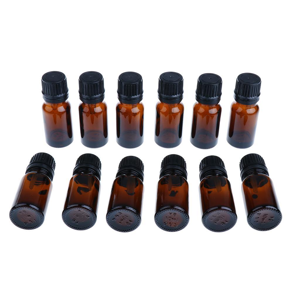 24 Set Glass 10ml and 15ml Essential Oils Refillable Empty Amber Bottles with Orifice Reducer Dropper for Perfume Aromatherapy
