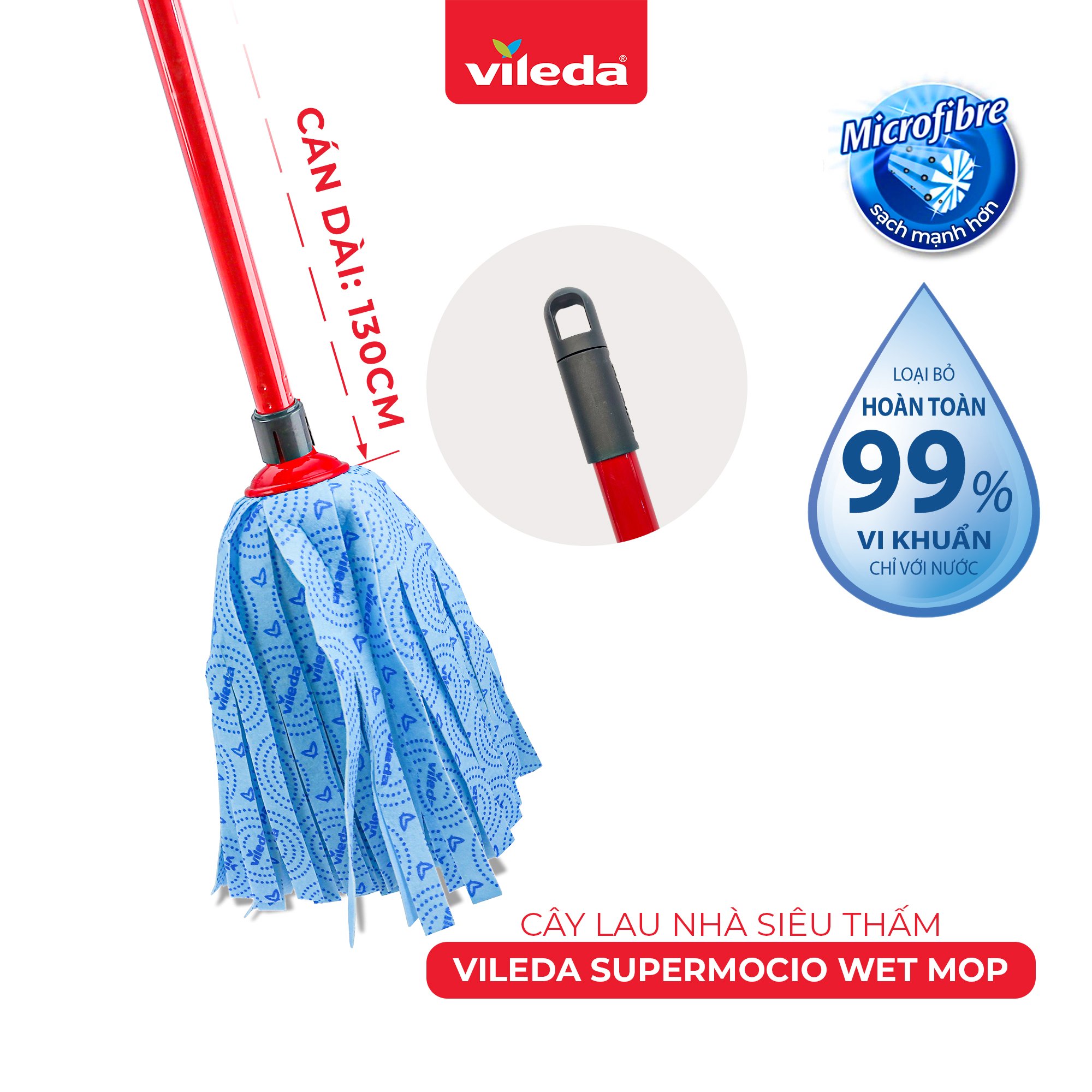 Cây lau nhà đa năng VILEDA Supermocio Wet vải sợ microfibre, đa năng cho mọi loại sàn nhà