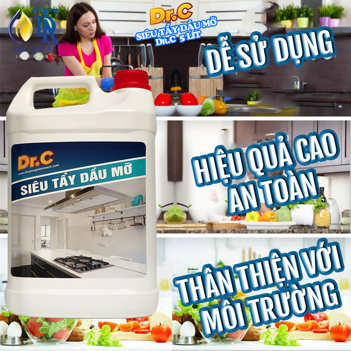 Tẩy Dầu mỡ,Tẩy Nhà bếp,Tẩy Hút mùi,Bếp gas,Bếp Từ,Đáy Xoong,Đáy Nồi Chảo Dr.c 5 Lít