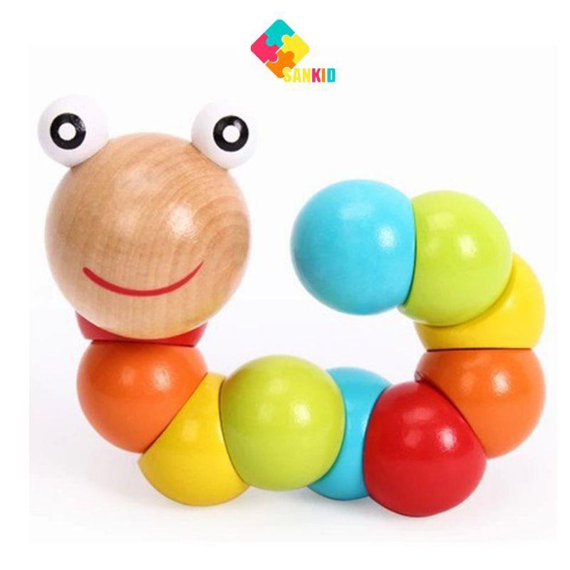 Đồ chơi con dâu gỗ nhiều màu uốn dẻo cho bé học số đếm