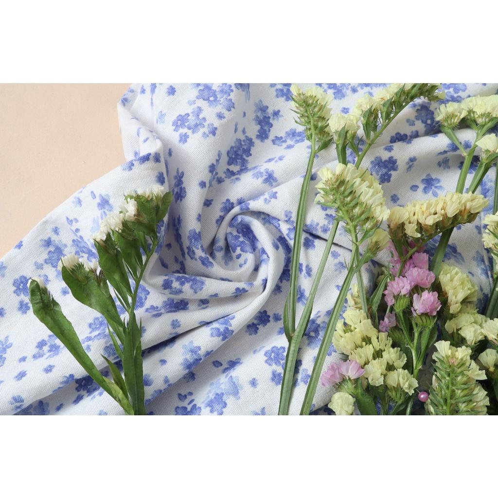 Quần côn dài Linen KACHISA cotton hoa màu xanh