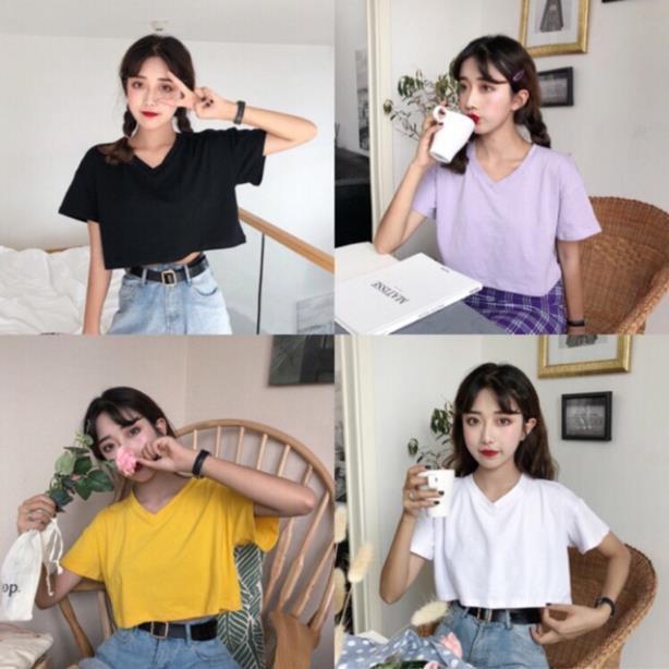 Áo croptop cổ V 4 màu (Có ảnh thật