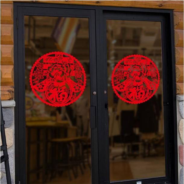 Decal trang trí tết - Vòng tron đỏ chữ trong chữ đón tết