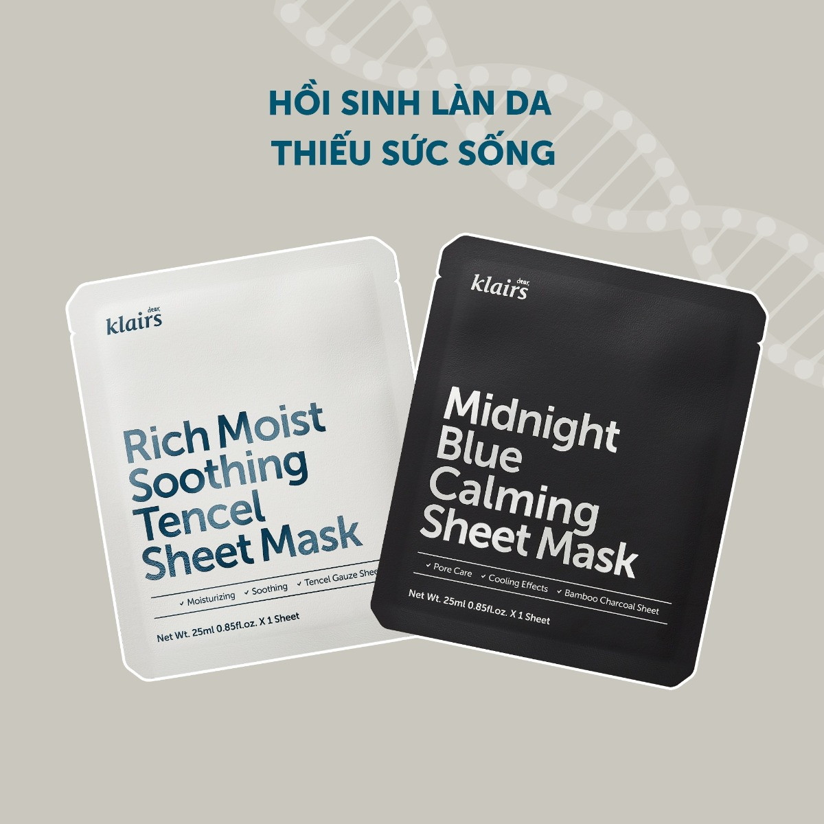 Combo 5 Mặt Nạ Giúp Làm Dịu, Phục Hồi Da Klairs Midnight Blue Calming Sheet Mask 25ml x 5