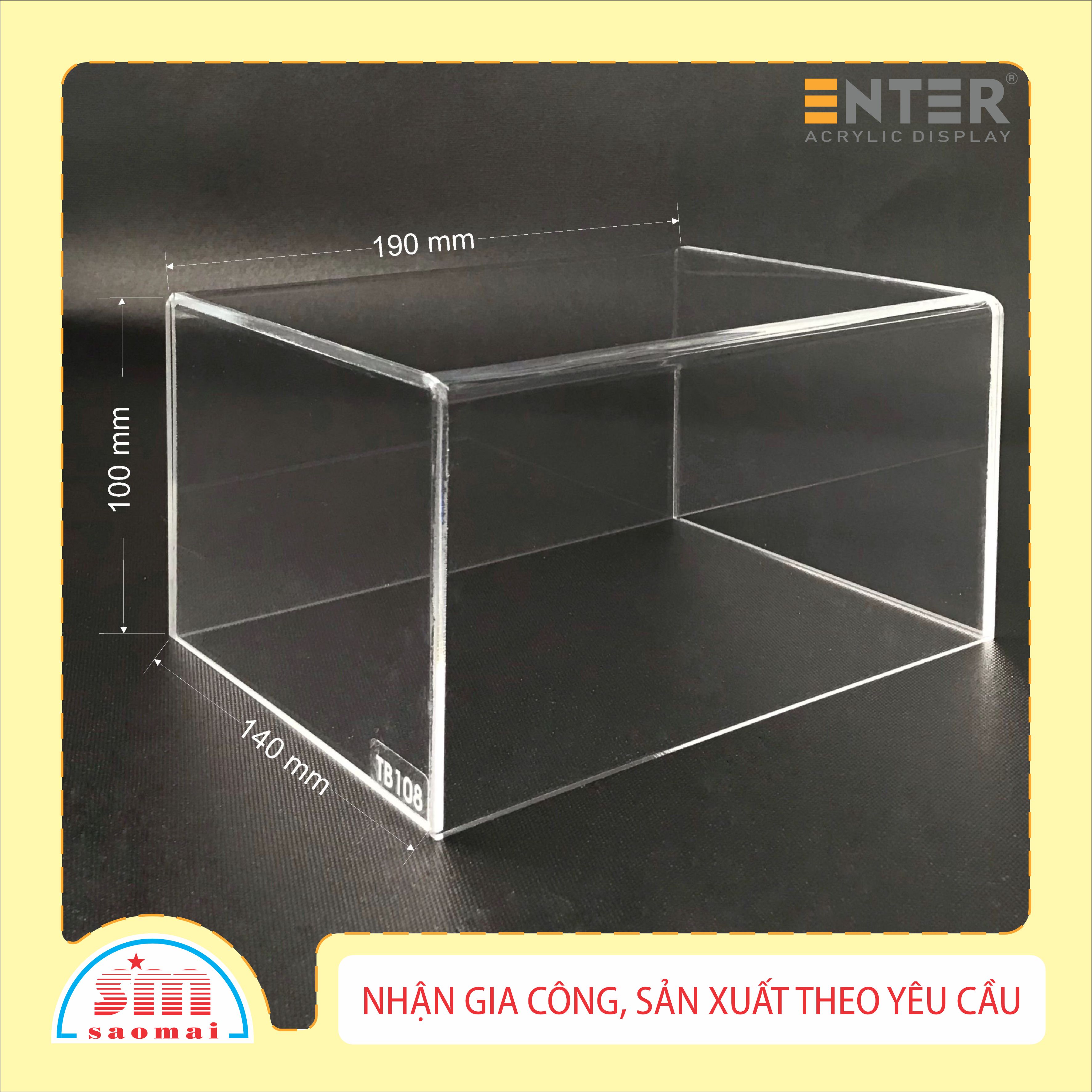 Hộp mica không nắp Enter TB108 190x140x100mm mica dày 3mm, Khay chia ngăn kéo hộc tủ, Khay nhựa đựng đồ dùng