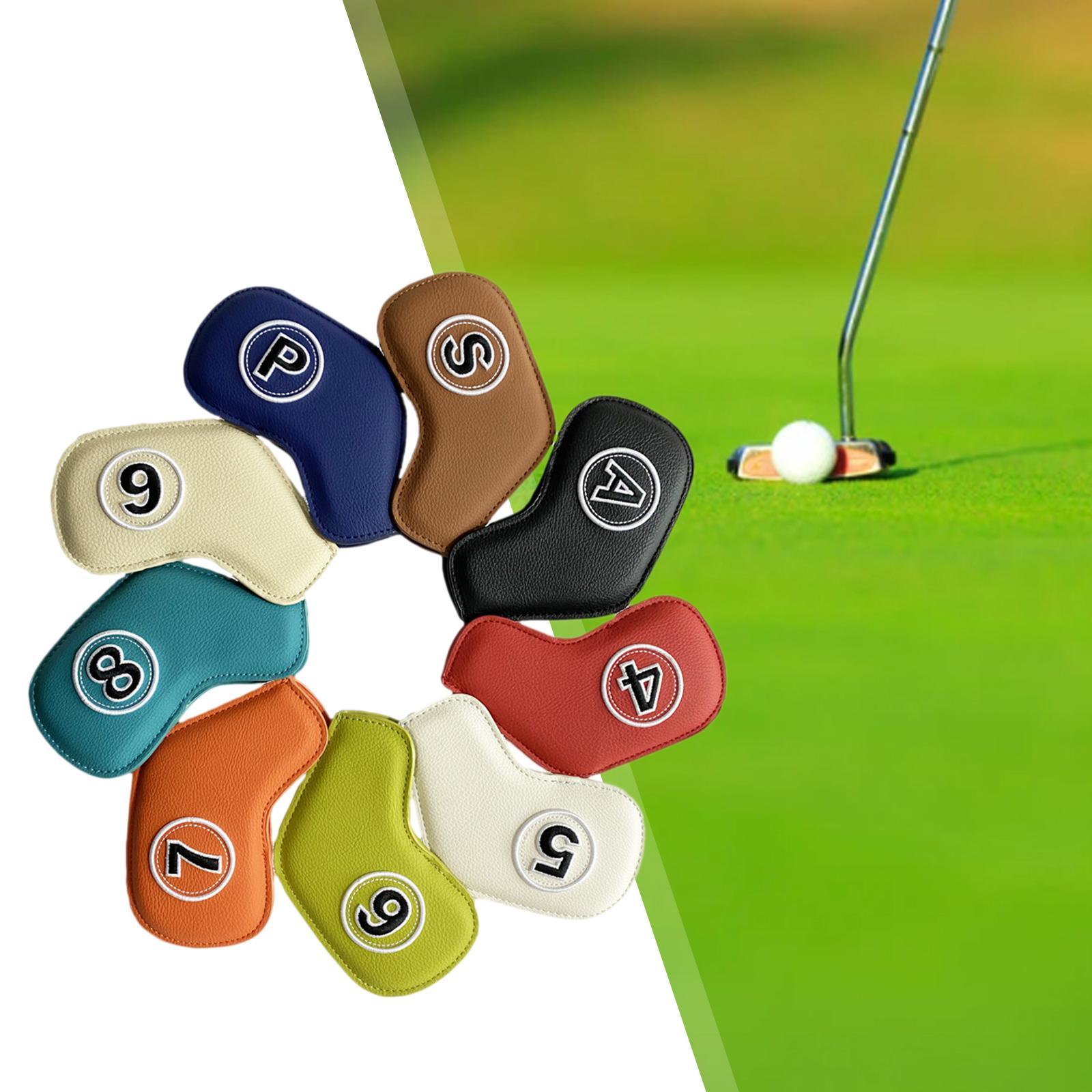 9x PU Leather Golf Iron Headcover Waterproof Embroidery Number Protective Sleeve Fits All Brands