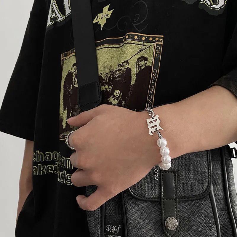 Vòng Tay Lắc Tay Hạt Trai Nam Nữ Unisex Phối Chuỗi Mắt Xích 7mm Kí Hiệu Chữ Misbhv TITAN Không Gỉ Hình Dáng Đơn Giản