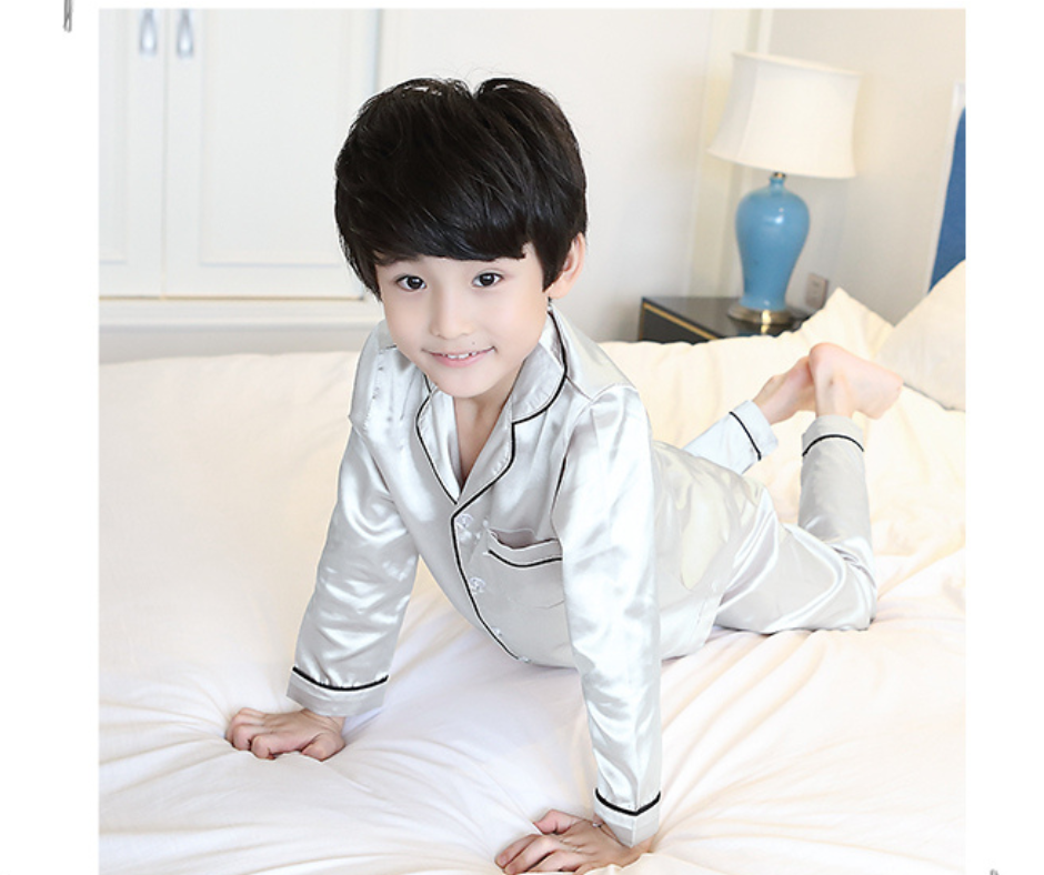 Bộ quần áo ngủ pijama dài tay lụa cao cấp size đại cho bé trai từ 13 kg đến 40 kg